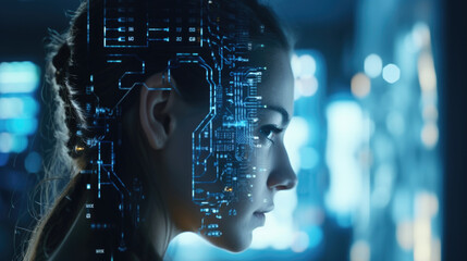 A Transhumanist Activist, with their mind connected to a vast network of information, analyzing and synthesizing data at an incredible speed to develop innovative solutions for global