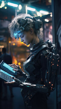 A Transhumanist Activist utilizing a mindmachine interface to control a drone, demonstrating the potential for humans to extend their reach and abilities through technology.