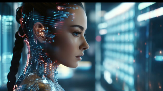 A holographic display projects realtime data, showing the cyborgs keen ability to track and analyze information.