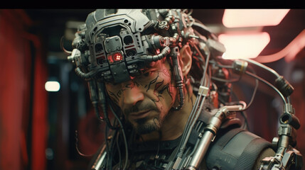 In a seedy backroom casino, a street samurai calmly outwits a group of heavily armed mercenaries, their cybernetic brain augmentations calculating every move with precision.