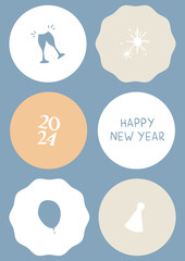 NEW YEAR CARD. 2024 YEAR template. Corporate NEW YEAR card and invitation. Minimalist style in light blue background