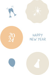 NEW YEAR CARD. 2024 YEAR template. Corporate NEW YEAR card and invitation. Minimalist style in transparent background