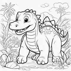 Fototapeta premium Kids' Coloring Fun: Engage with an Interactive 3D Book Featuring a Dinosaur's Playful Escapades
