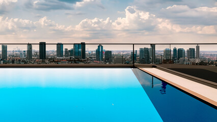 Rooftop  with city view and pool