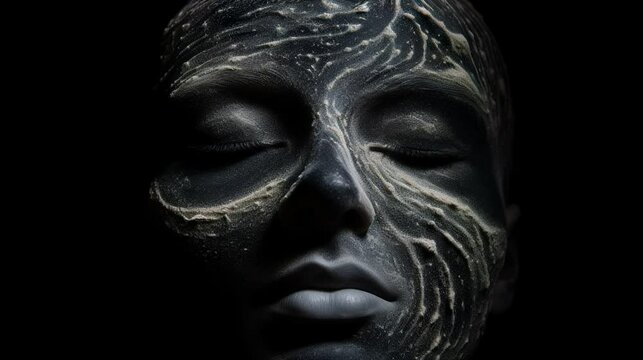 Dark elegant moving sand body paint on tribal human face animated footage