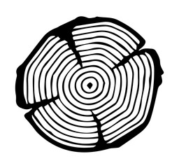 Tree trunk rings cut isolated close up vector cartoon illustration set, black and white wooden stump slice
