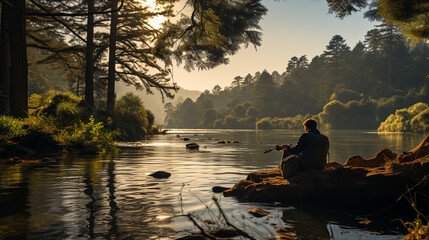 wo men fishing on the bank of a river in Spain