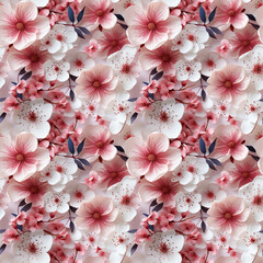 seamless pattern of gentle pink flowers on white background. spring bloom