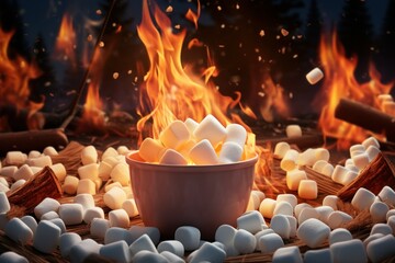 Aromatic Campfire marshmallow place. Cabin food. Generate Ai - obrazy, fototapety, plakaty