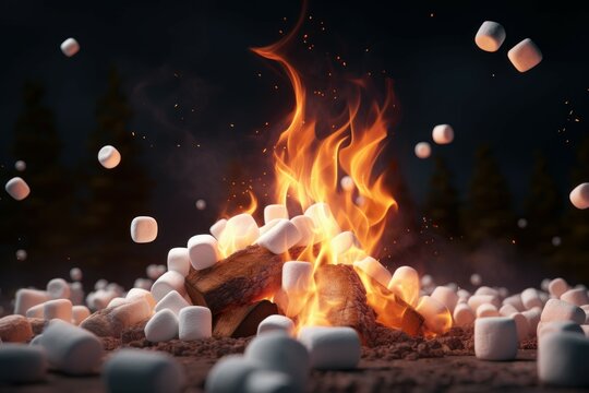 Rustic Campfire marshmallow place. Cabin food. Generate Ai