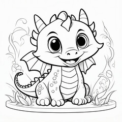 Fototapeta premium Dragon's Playful Escapades: 3D Coloring Fun with a Baby Dragon in Black & White