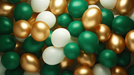 Golden and Green Balloons Background, Celebration, Festive, Birthday Party, Copy Space. Generative AI