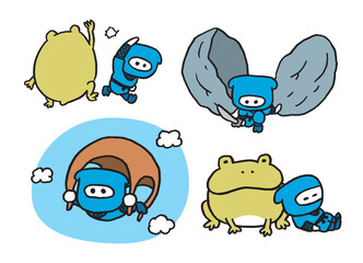 青い服着た忍法を使うかわいい忍者 © Tossan