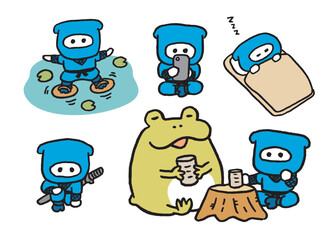 青い服着た忍法を使うかわいい忍者