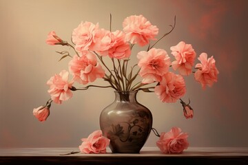 Enduring Carnations vase. Floral spring nature. Generate Ai