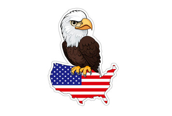 Cute Vector cartoon bald eagle sticker with USA map