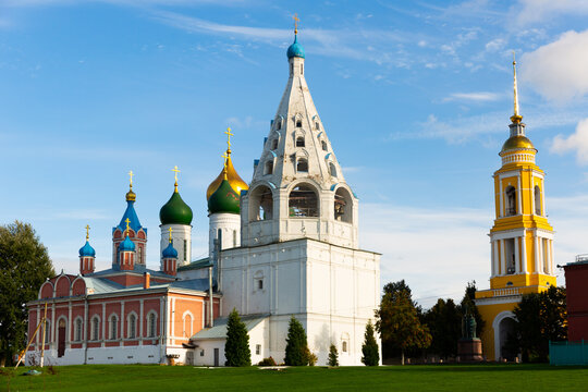 Summer landscape of the Cathedral Square of the Kolomna Kremlin with a view of the Assumption Cathedral, which is a monument ..of Russian architecture, Russia