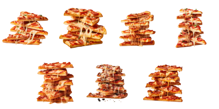 Png Set Pile of pizza pieces against transparent background