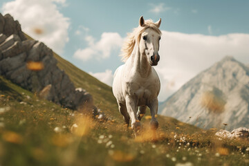 Obraz na płótnie Canvas Cavalo branco na montanha no estilo lendário - Papel de parede 
