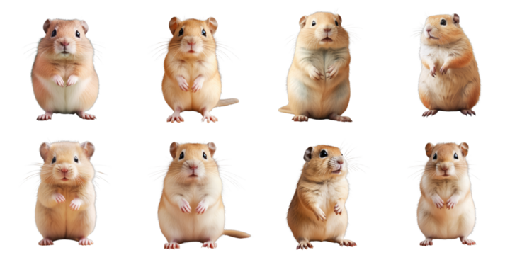 Png Set Closeup of adorable gerbil with fat tail on a transparent background