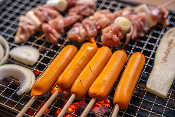 バーベキュー 炭火 お肉 アウトドア 焼く 炎 火