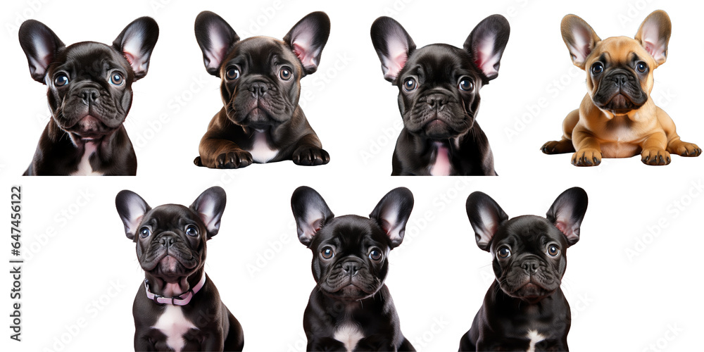 Sticker Png Set Studio portrait of an adorable French bulldog puppy on a transparent background