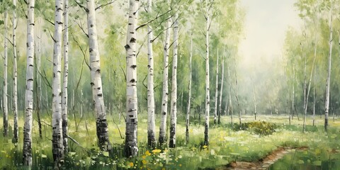 oil painting of birch ,generative AI - obrazy, fototapety, plakaty