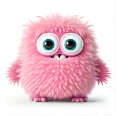Obraz premium Cute pink furry monster realistic illustration on white background. Generative AI