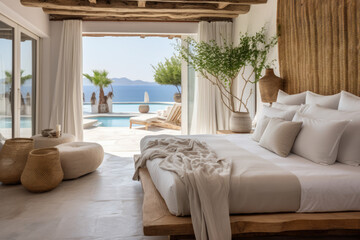Fototapeta premium A Serene Mediterranean Coastal Retreat with Rustic Charm and Oceanic Inspiration