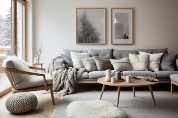 Cozy Scandinavian Haven: A Serene Living Room Interior Embracing Hygge Bliss