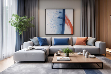 A Serene Haven: Step into the Tranquil Periwinkle Paradise of this Modern Living Room Interior