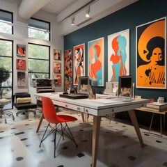 Pop art-inspired workspace alive with bold primary
