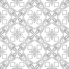 Abstract  background with figures from lines. Black and white texture for web page, textures, card, poster, fabric, textile. Monochrome pattern. Repeating design.