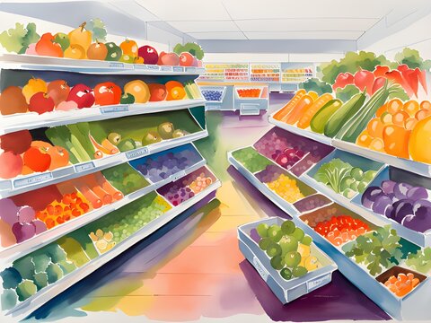 watercolor vegetables and fruits. hand drawn illustration. food background