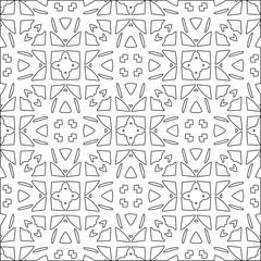 Abstract  background with figures from lines. Black and white texture for web page, textures, card, poster, fabric, textile. Monochrome pattern. Repeating design.