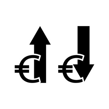Set of cost symbol euro increase and decrease icon.Vector illustration. EPS 10.