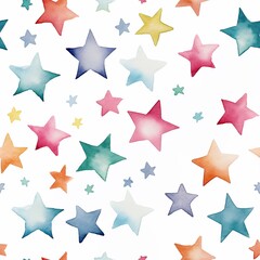 Colorful stars on white seamless pattern, for gift packing paper, web banner background.