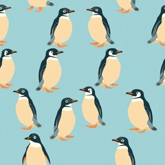 penguin Seamless pattern vector salmon fish cartoon scarf isolated tile background repeat wallpaper doodle illustration