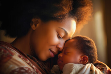 African American mother and her newborn baby, sharing a nice peaceful sleep, radiating love and unique bond of parenthood