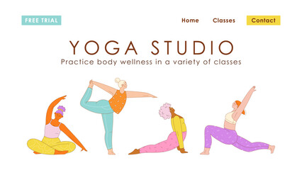 Yoga studio landing page design . Modern website home page background template.
