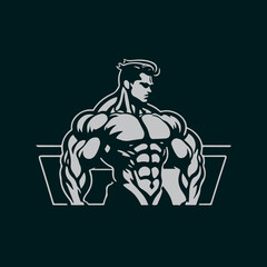 músculos, silhueta de homem musculoso, academia de ginástica, logotipo de academia, logotipos de suplementos, saúde corporal, fisiculturista
