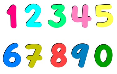 Collection of colorful numbers zero to nine for children's learning education isolated on white background