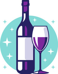 Wine bottle with a glass. Vector illustration.