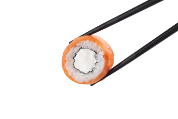 Roll Philadelphia with chopsticks, no background.