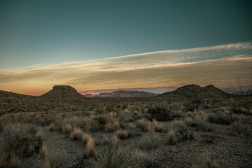 Fototapeta na wymiar Evening Light Fades Over The Sierra Del Carmen Mountains In Big Bend
