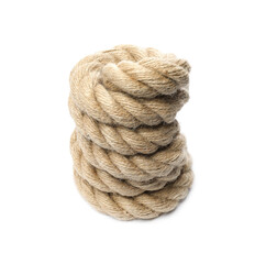 Bundle of hemp rope isolated on white