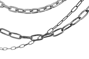 Three common metal chains isolated on white