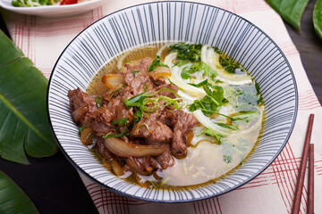 Vietnamese soup. Pan-Asian dish closeup