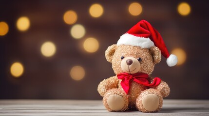 cute vintage teddy bear with santa hat isolated generative AI