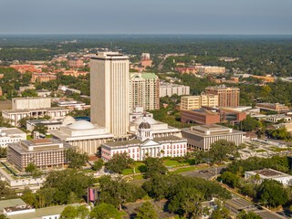 Aerial drone photo of the Florida State Capitol Building and museum circa 2023